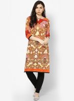 Rain & Rainbow Cotton Orange A-Line Kurta