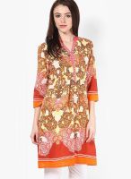 Rain & Rainbow Cotton Orange Straight Kurta