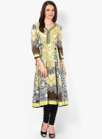 Rain & Rainbow Cotton Yellow Anarkali Kurta