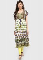 Rain & Rainbow Green Printed Anarkali