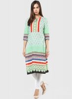 Rain & Rainbow Green Printed Kurta