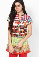 Rain & Rainbow Orange Printed Kurtis