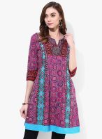 Rain & Rainbow Purple Printed Cotton Kurta