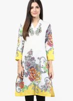 Rain & Rainbow White Printed Kurta