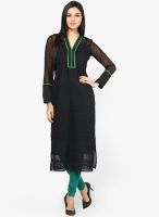 Raindrops Black Solid Chikankari Georgette Kurta