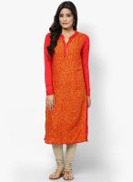 Raindrops Orange Printed Rayon Kurta