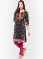 Rangriti Black Cotton Blend Kurta