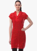 Saadgi Red Embroidered Kurta