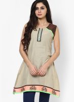 Span Brown Embroidered Kurta