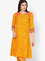 Span Yellow Embroidered Kurtis