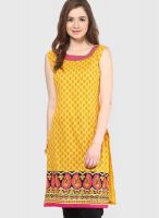 Span Yellow Printed Kurtis