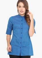 Titch Button Blue Solid Kurtis