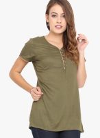 Titch Button Olive Solid Kurtis