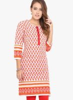 Titch Button Red Printed Kurtas