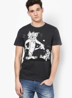 Tom & Jerry Dark Grey Printed Round Neck T-Shirts