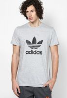 Adidas Originals Grey Melange Printed Round Neck T-Shirts