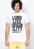 Adidas Originals White Printed Round Neck T-Shirts
