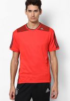Adidas Red Solid Round Neck T-Shirts