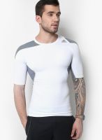 Adidas White Solid Round Neck T-Shirts