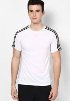 Adidas White Striped Round Neck T-Shirts