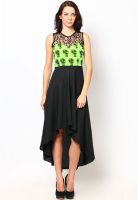 Athena Black Colored Printed Asymmetric Dress