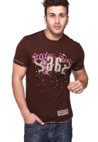 Aventura Outfitters Brown Printed Round Neck T-Shirts