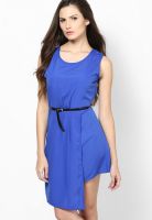 Belle Fille Blue Colored Solid Asymmetric Dress