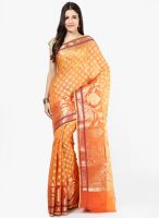 Bunkar Rust Printed Cotton Blend Saree