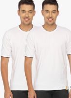 Campus Sutra White Solid Round Neck T-Shirts