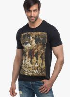 Cult Fiction Black Printed Round Neck T-Shirts