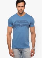 Cult Fiction Blue Printed Round Neck T-Shirts