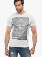 Cult Fiction Off White Printed Round Neck T-Shirts