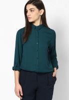 Dorothy Perkins Dark Green Button Rollsleeve