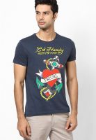 Ed Hardy Blue Round Neck T-Shirts