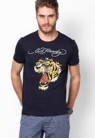 Ed Hardy Navy Blue Round Neck T-Shirts