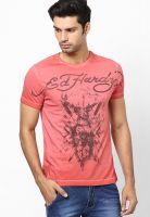 Ed Hardy Pink Round Neck T-Shirts