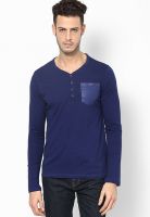 FREECULTR Blue Solid Henley T-Shirt