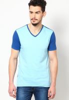 FREECULTR Blue Solid V Neck T-Shirts