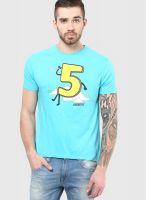 Fame Forever By Lifestyle Aqua Blue Round Neck T-Shirt