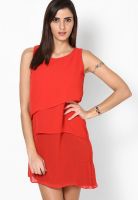 Femella Red Colored Solid Asymmetric Dress