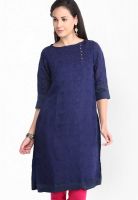 Folklore Navy Blue Printed Kurtas