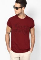 Forca By Lifestyle Maroon Round Neck T-Shirts