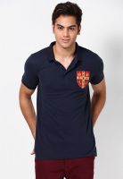 French Connection Navy Blue Solid Polo T-Shirts