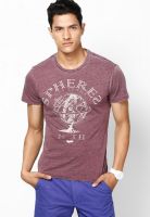 Gas Maroon Printed Round Neck T-Shirts
