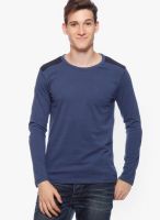 Gritstones Blue Solid Round Neck T-Shirts