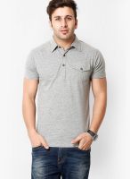 Gritstones Grey Milange Solid Polo T-Shirts