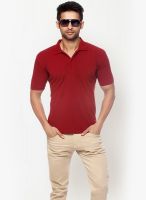 Gritstones Maroon Solid Polo T-Shirts
