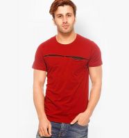Gritstones Red Solid Round Neck T-Shirt