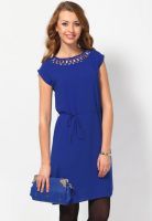 Harpa Blue Colored Solid Shift Dress