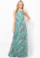 Harpa Green Colored Printed Maxi Dress
